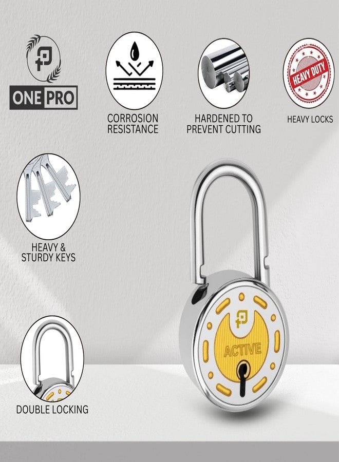 ONEPRO قفلان صغيران الحجم من Active Special، 6 مفاتيح متطابقة، 52 مم - 7 أذرع، قفل مزدوج بطلاء كروم فضي (عبوة من قطعتين) - Image 3